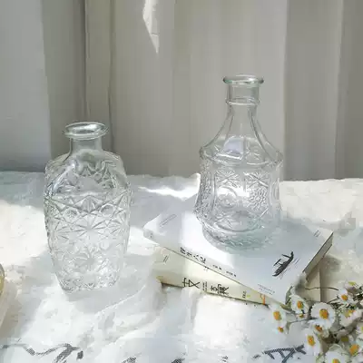 (Star Music floral art)Transparent glass vase Living room bedroom decoration Retro embossed dried flowers Classical Baroque