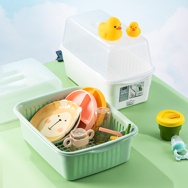 Japanese imported baby bottle containing box Baby set up for cutlery cutlery containing cartridge lid anti-dust drain shelf-Taobao