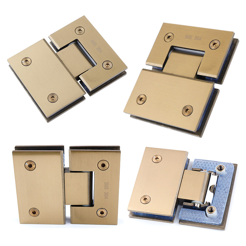 (Seal no fingerprint) 180 degrees Titanium Gold Wire Drawing Without Frame Glass Door Clip Hinge 304 Stainless Steel Bathroom Clip-Taobao