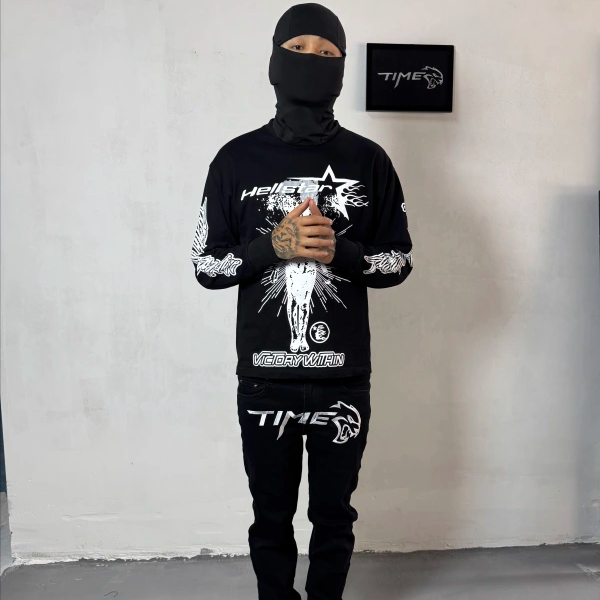 Time Embroidered Logo Stretchy American Street Style Slim Fit Jeans Skinny Pants