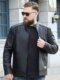 Yum Fox stand collar plus size men's clothing plus fat plus fat men's leather jacket fat man motorcycle spring spring and autumn coat leather jacket