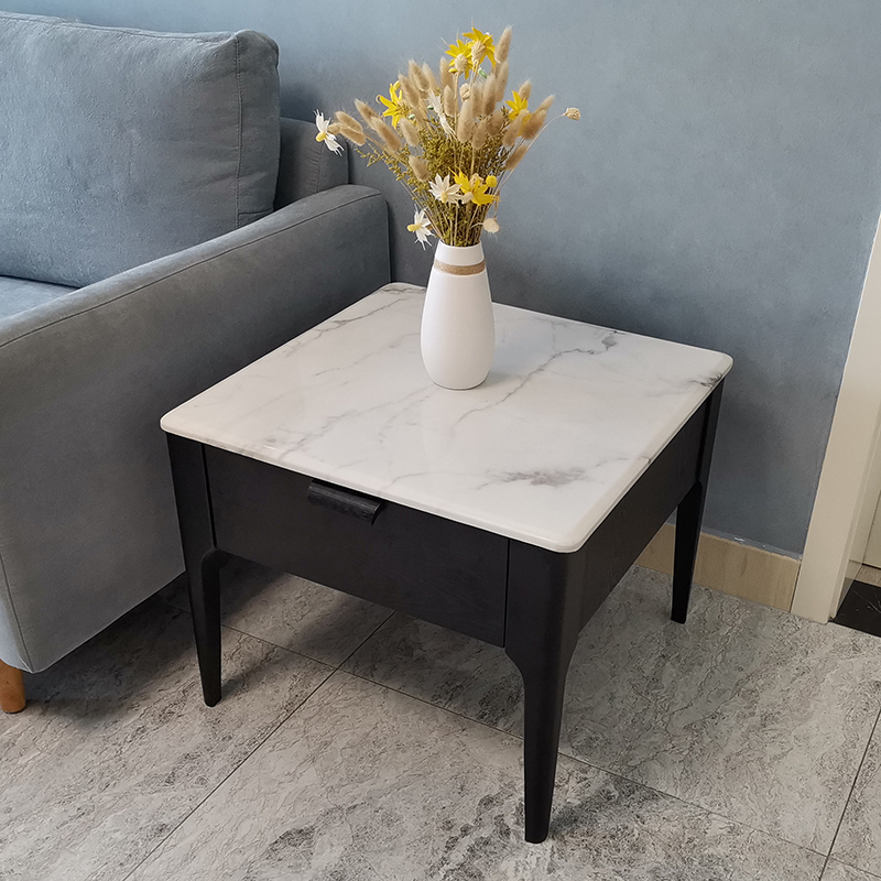 Yuyan sofa side cabinet slate side table Nordic small coffee table solid wood seating corner cabinet light luxury marble corner table