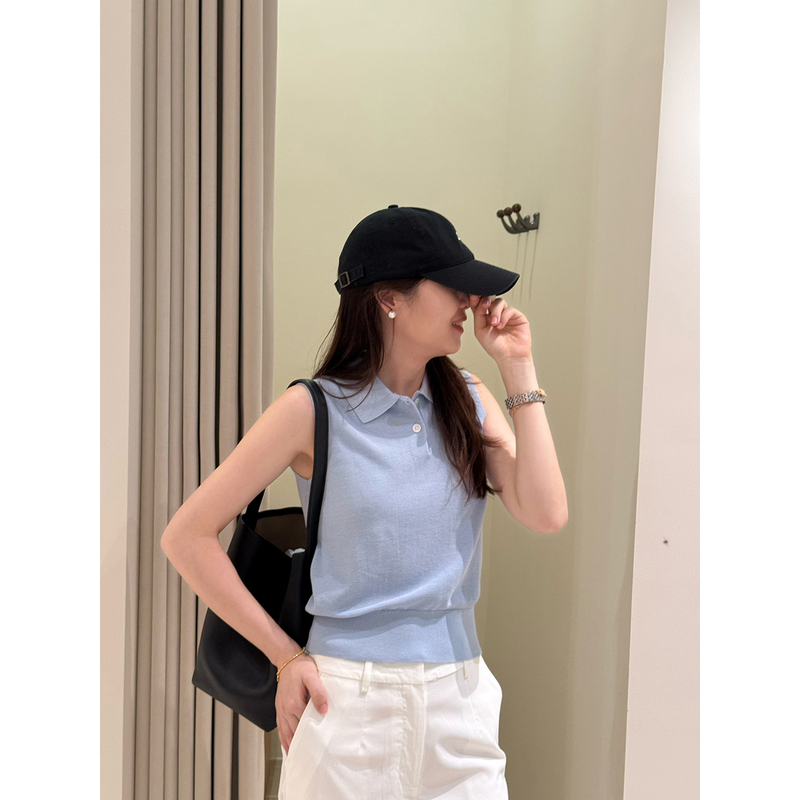 【Playful Vest】Meganle 100 High-Thread-Count Cotton Classic Slim-Fit Polo Collar Vest Top 2026188