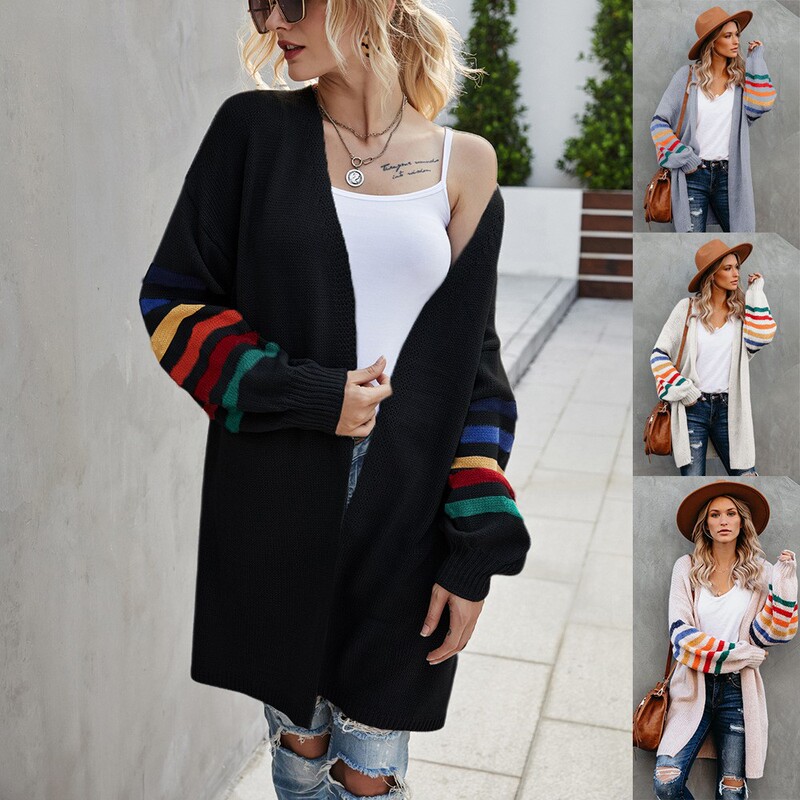 2022 Autumn and Winter New European and American Women's Fashion Patchwork Loose Plus-Size Knit Sweater Coat Amazon Sweater Top