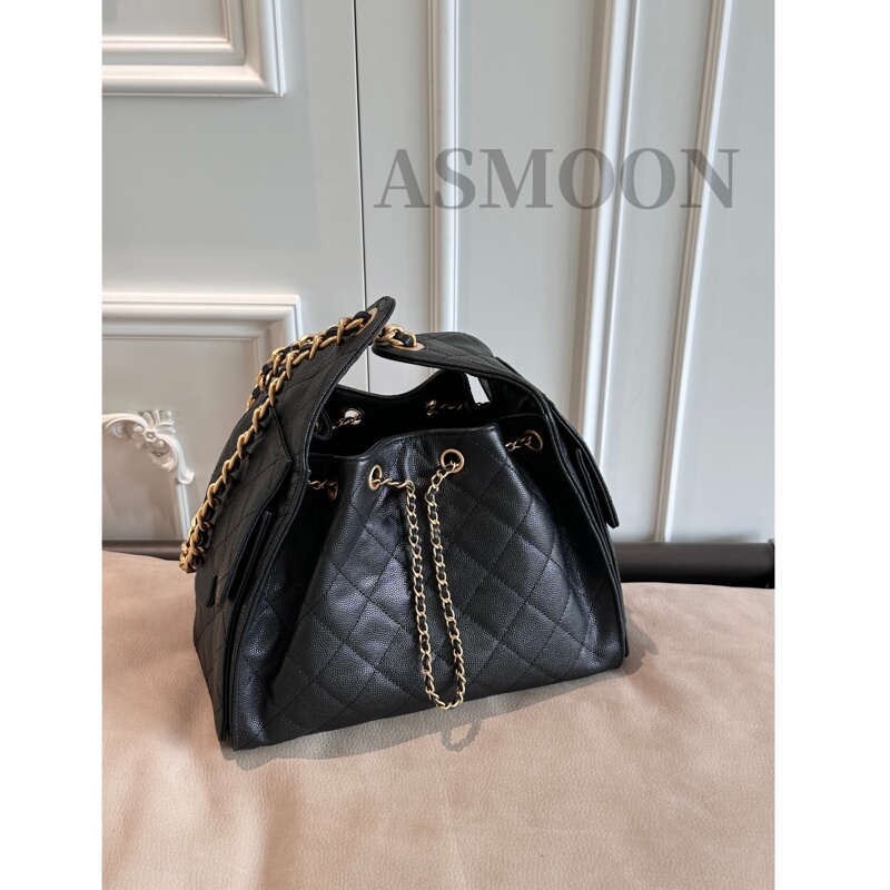 Asmoon Top-Tier Luxury Bag! 25-Piece Hippie Hobo Cowhide Quilted Chain Drawstring Bucket Underarm Bag for Women