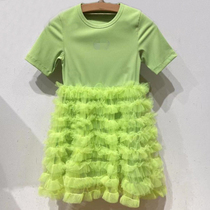 Spot childrens clothing custom 21 summer new girl knitted stitching mesh dress wooden ear cake princess dress
