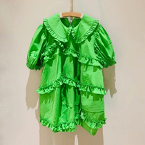 Spot Children Dress Custom 22 Summer New Money Girl Doll Collar Agaric Side Dress Children Loose large version of cotton fabric dress