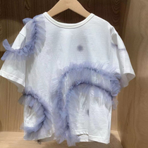 Spot Children Dress Custom 22 Summer Dress New Girl Net Yarn Agaric Side Printed T-shirt Children Casual Short Sleeve Blouse