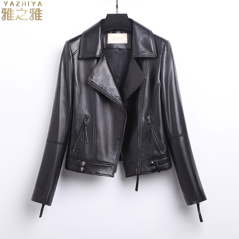 2020 mùa xuân mới Haining Cừu Da Da Da Ít phụ nữ ngắn Suit áo Slim Locomotive Leather Jacket