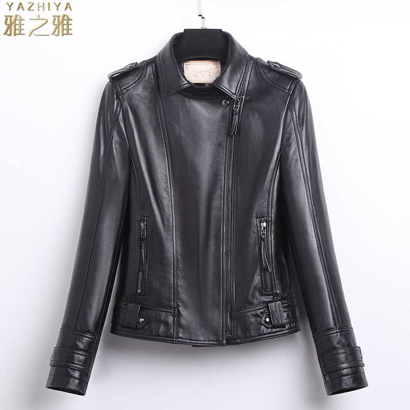 2020 mùa xuân mới Haining Cừu Da Da Da của phụ nữ ngắn Locomotive lãm Leather Jacket áo khoác mỏng