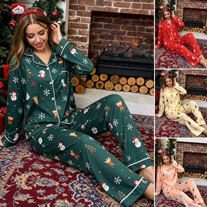 Christmas Loungewear Women's European and American Christmas Snowman New Year Pajamas Christmas Elements Homewear Christmas Loungewear Women's European and American Christmas Snowman New Year Pajamas Christmas Elements Homewear