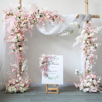 Pink hanging flower row wedding creative wedding arch wall hanging photo live broadcast background props decoration floral stage