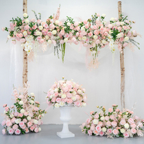 Pink simulated floral bouquet flower row wedding decoration floral background set photography background decoration