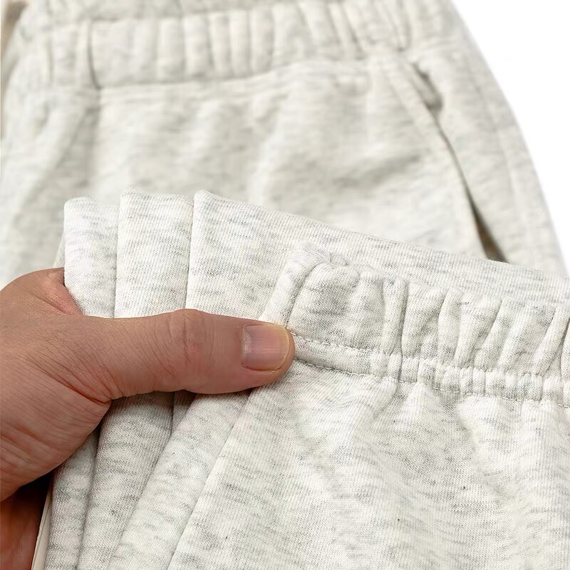 White and Gray 500g Heavyweight Casual Pants for Men and Women, Loose Sweatpants with Drawstring, Fleece-Lined Jogger Pants, Solid Color Long Pants