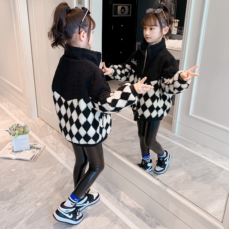 Girls lamb coat in autumn and winter dress 2023 new children's Yang Gas Net clamp with cotton thicker coat