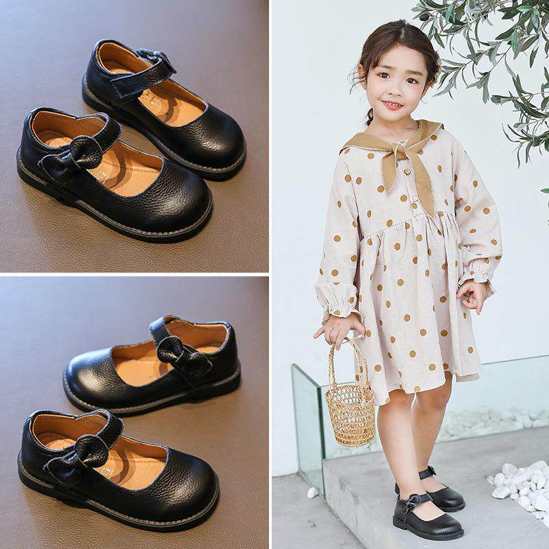 Girl Yinglen Wind Leather Shoes 2021 New Children Foreign Air Soft Bottom Non-slip CUHK Child Genuine Leather Black Princess Shoes