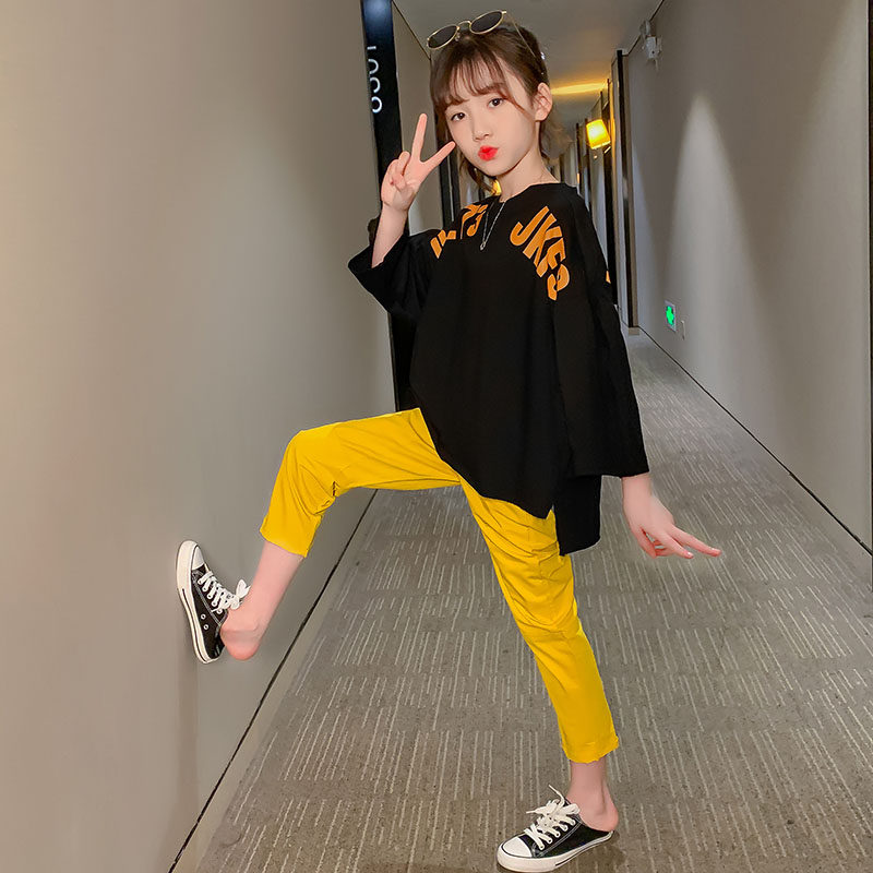 Girl Nets Red Suit Foreign Spring Dress 2021 New Korean Version Girl CUHK Girl Casual Child Clothing Trendy Two Sets