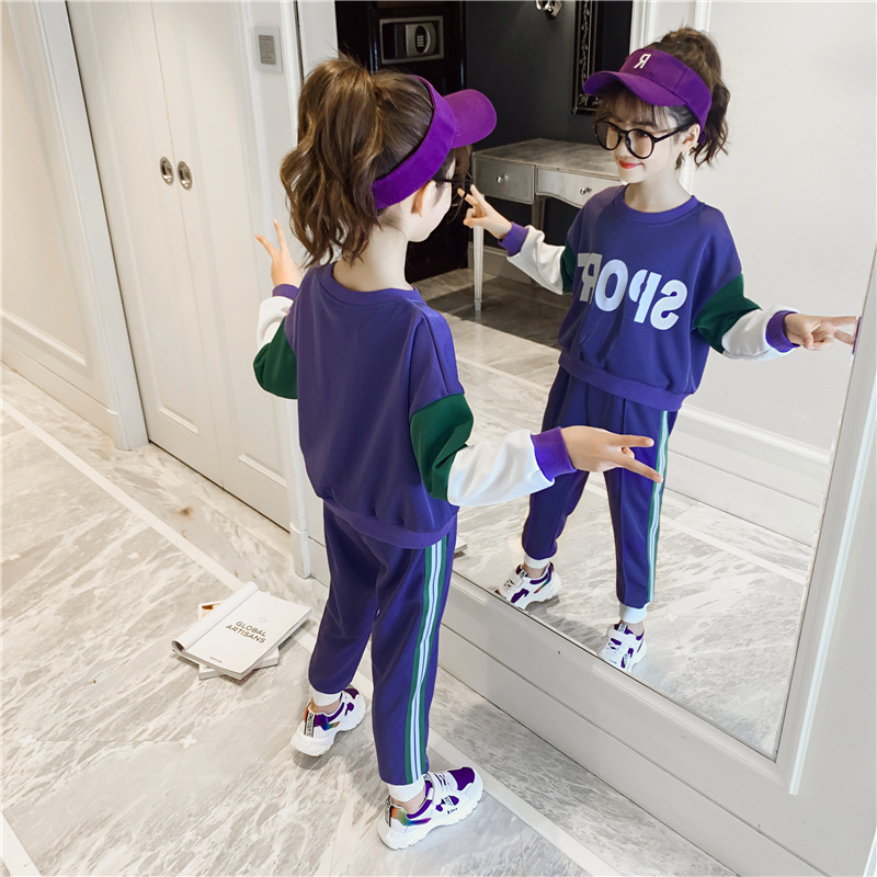 South Korea 2023 Spring and autumn new girls suit foreign air children casual children's clothing Han edition CUHK Children's sports Two sets