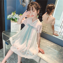 Girls hanfu dress with dress for summer clothes 2022 new ancient dress casual Chinese Wind Ocean Children Down with superfairy dress