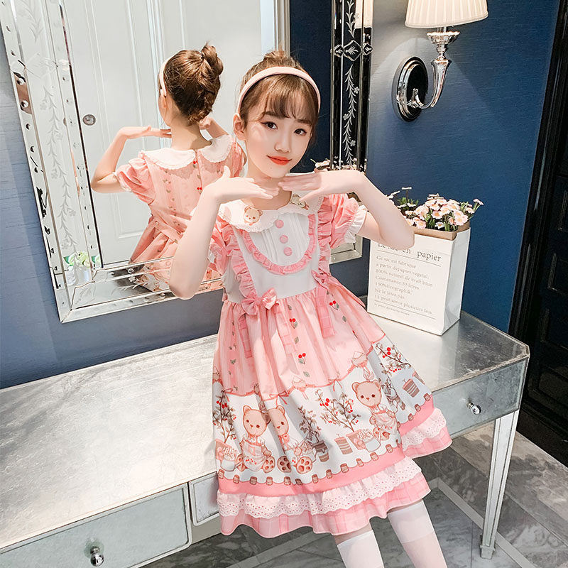 Girls Summer Dress 2023 New Young Red Young Girl Lolita Summer Dress Children's Princess