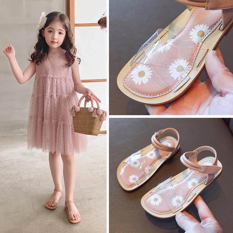 Girl Sandals Shoes 2021 New Fashion Transparent Uppers Soft Bottom Beach Shoes Little Girl Korean Version Internet Red Princess Shoes Tide