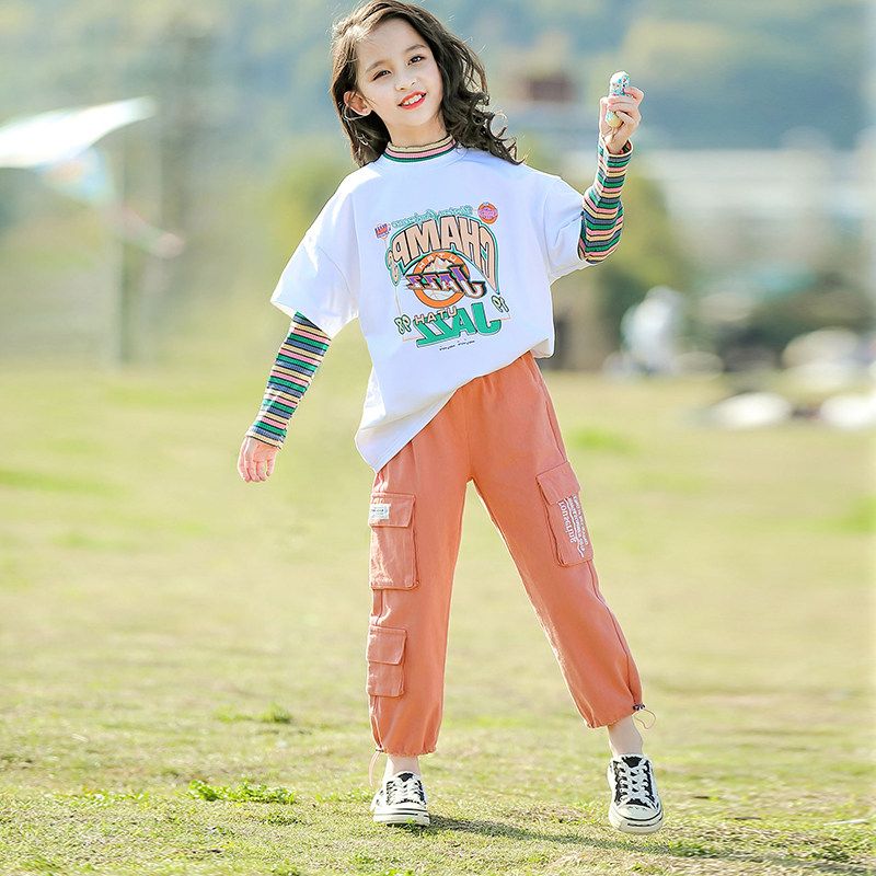 Girls Set 2021 New Spring and Autumn Fashion Medium Big Boy Kids Foreign Pie Little Girl FashionAble Two-Piece Set