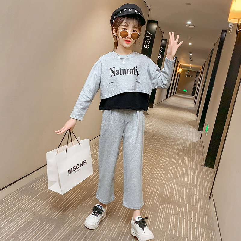 Girls Fall Suite 2023 new fashionable little girl Han Shift Long Sleeve Spring Web Red Children two pieces