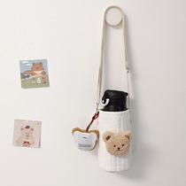 Korean in wind embroidered small bear hair cup cup pack bag can be shoulder insulation cup contain bag