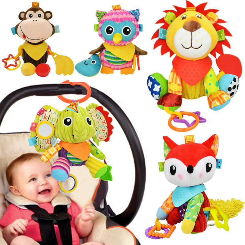 Multifunction crib hanging solid teeth ware appeasement doll cute animal car pendant paparazzi 0-1-year-old baby puzzle toy