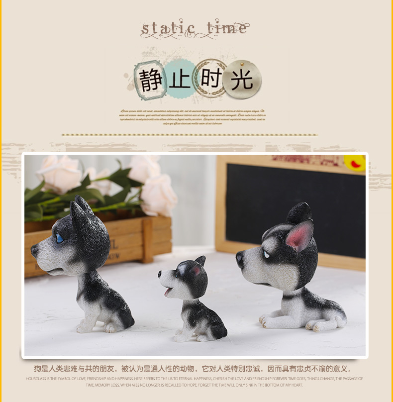 Đồ trang trí xe sáng tạo, dễ thương, lắc chó, phụ kiện xe hơi, xe an toàn, trang trí xe, huskies đồng hồ trang trí ô tô