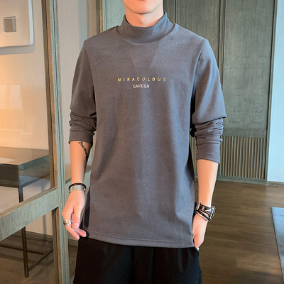 男士纯棉抓绒卫衣情侣加绒打底衫半高领外套