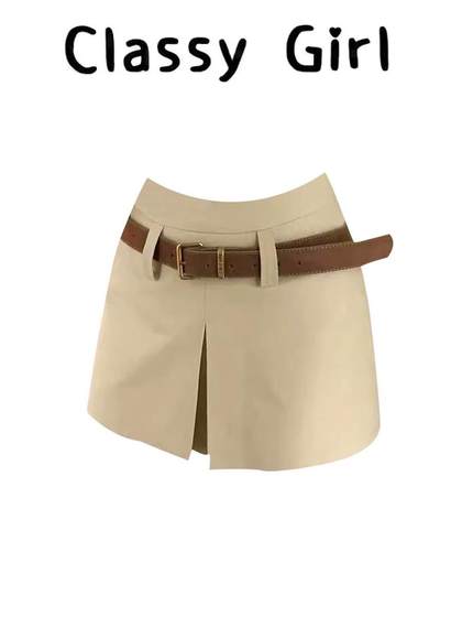 Classy girl 塞纳日落~ 经典浅卡其半身裙高腰显瘦设计感A字裙裤