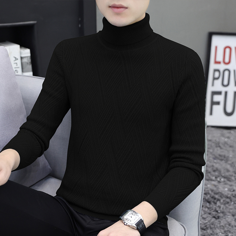 Men's Turtleneck Sweater, Knitted Pullover, Slim Fit, Solid Color, Winter Thickened Sweater