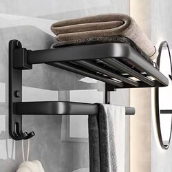 Bathroom Towel Rack, No-Drill Toilet Storage Rack, Space Aluminum Storage, Bathroom Shoe Rack, Hook, Bath Towel Rack, Hanging Accessory