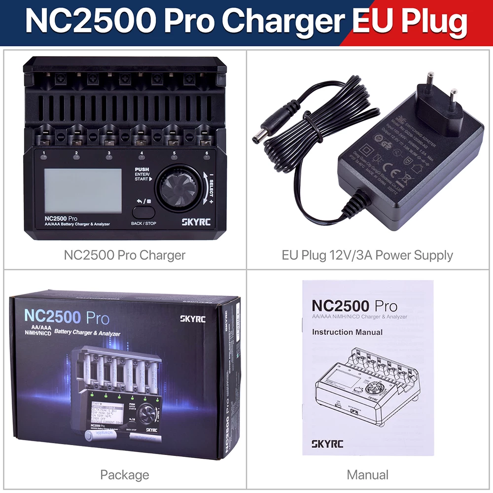 Зарядное устройство SKYRC NC2500 PRO Nickel-MH/Nickel-Chrome AA/AAA, 4 рабочих режима: зарядка и разрядка