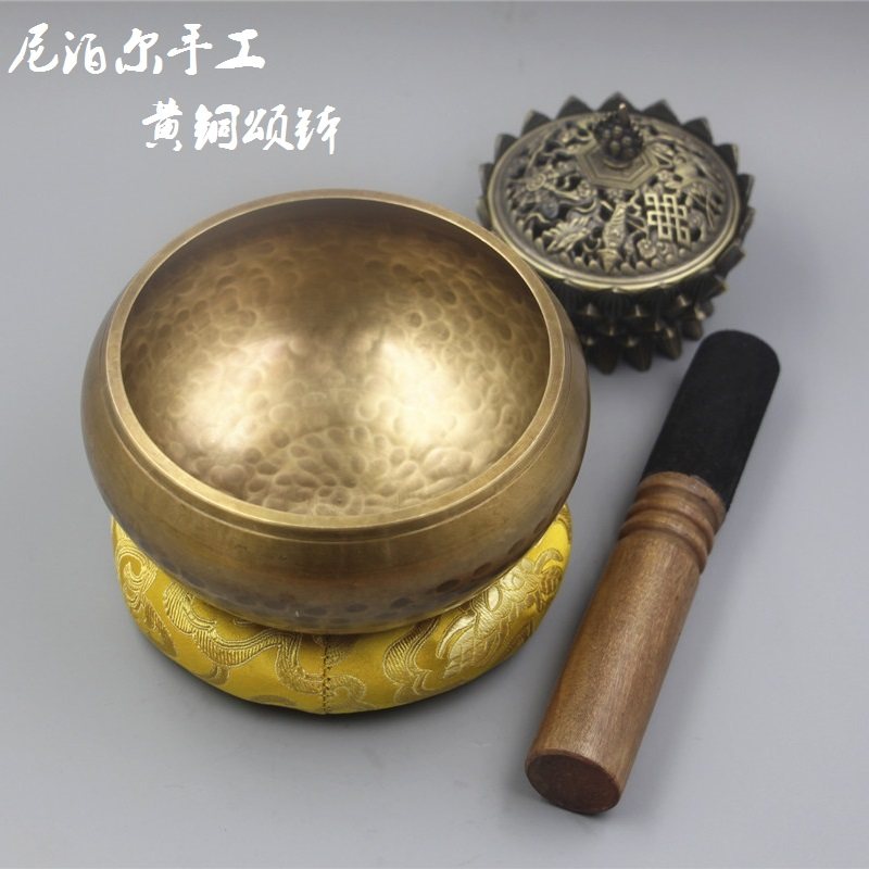 17cm Tibetan Mantra Bowl Meng Nepal Handmade SoundIng Bronze Ritual Instrument Transfer Buddha Sound Bowl Copper Chim Yoga SPA Sound Healing Urn