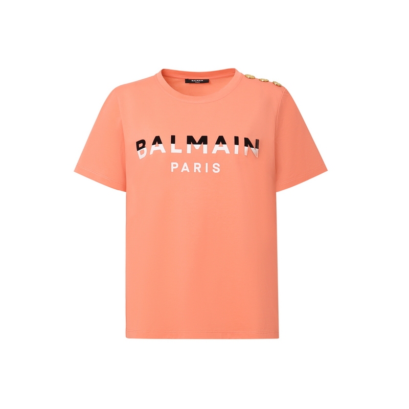 Balmain Balmain's New Women's Short-Sleeved Letter Logo Cotton Round-Neck Casual T-Shirt Retro Top Balmain Balmain's New Women's Short-Sleeved Letter Logo Cotton Round-Neck Casual T-Shirt Retro Top