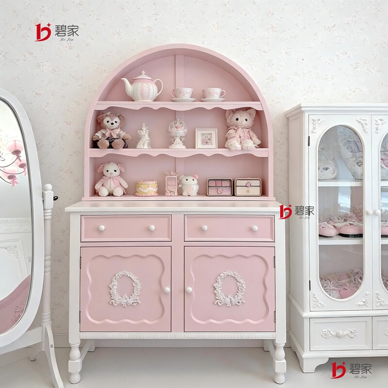 Light French-Style Entryway Cabinet, Solid Wood Sideboard, Wall-Mounted Storage High Cabinet, Dopamine-Colored Display Cabinet Light French-Style Entryway Cabinet, Solid Wood Sideboard, Wall-Mounted Storage High Cabinet, Dopamine-Colored Display Cabinet