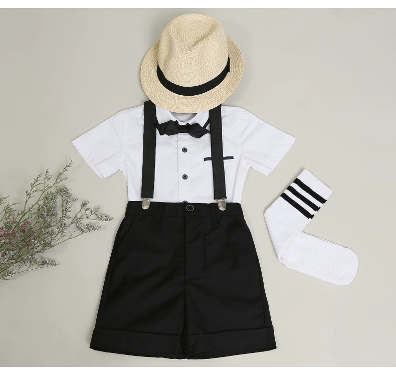 Váy bé trai Mùa hè Chàng trai Sinh nhật Người dẫn chương trình nhỏ Bib British Children Trang phục Piano Hoa Girl Set - Váy trẻ em