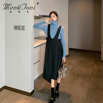 Men & Joni Montomi maternity dress autumn and winter dress two-piece strap skirt turtleneck sweater set