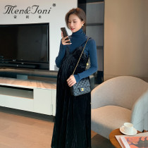 Men & Joni Montomi maternity suit autumn and winter dress out high collar inner strap skirt two-piece set
