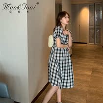 Men & Joni montomi nursing dress pregnant summer fashion style French plaid short sleeve chiffon skirt