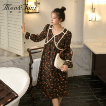 Men & Joni Montomi maternity dress spring and autumn temperament tide mother retro long sleeve floral dress