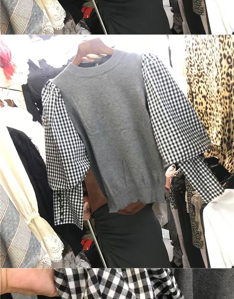 2018 Hàn Quốc ulzzang quần áo mùa thu thời trang trùm đầu tự tu luyện giảm béo khâu áo dài tay giả hai mảnh áo len đôi