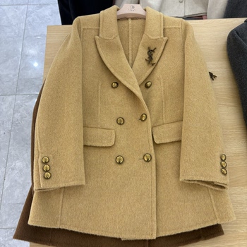 2025 autumn and winter new double-sided cashmere coat women's short suit collar small loose slim wool coat women