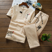 Tang suit mens fashion brand Hanfu mens Buddha mens short sleeve set retro Chinese style summer ancient style costume mens Fairy