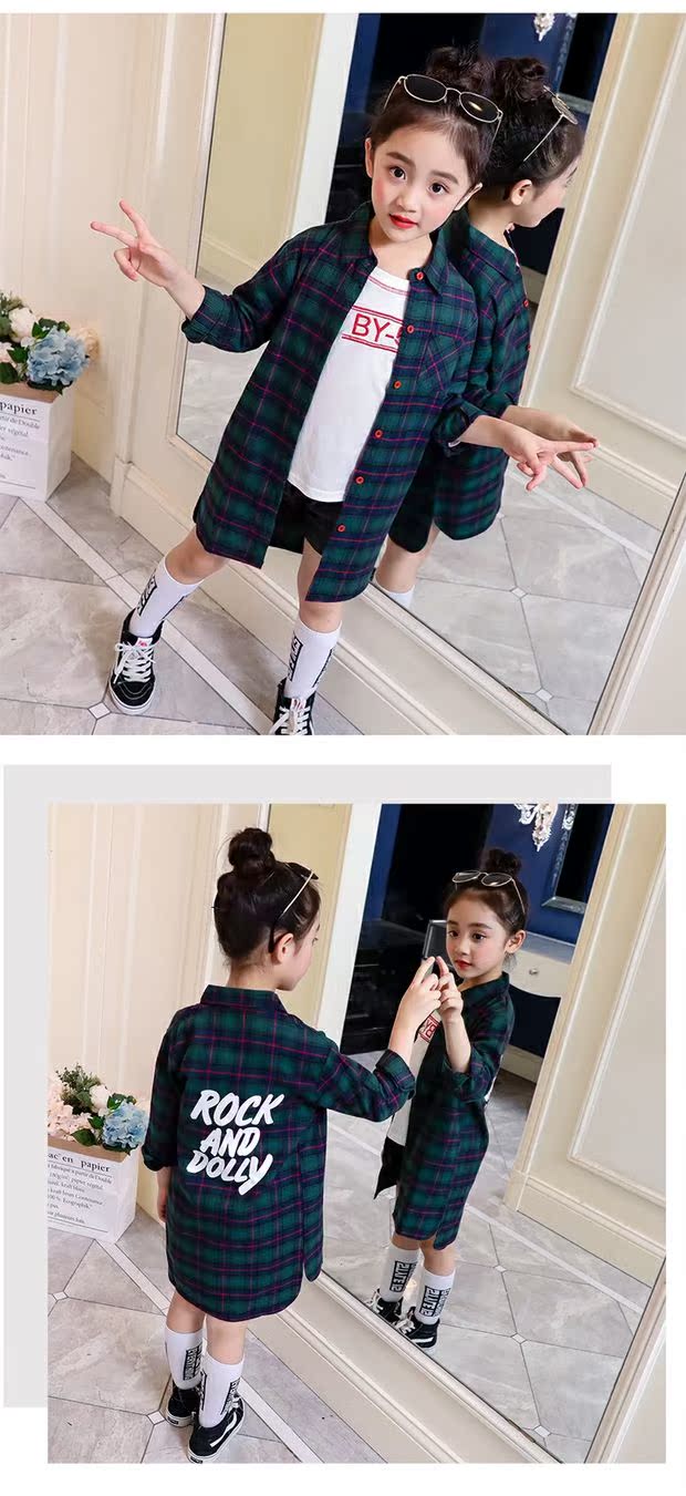 Áo sơ mi nữ kẻ sọc dài tay mùa xuân và mùa thu dài 2018 Cô gái mới hoang dã áo sơ mi trẻ em lớn phiên bản Hàn Quốc của đại dương áo sơ mi nữ đẹp 2020