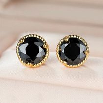 Cute Female Yelow Gold Color Black Zircon Stone Stud