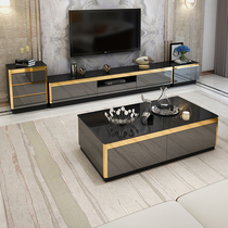 Light luxury Nordic coffee table TV cabinet combination modern simple living room table household small apartment glass marble minimalist