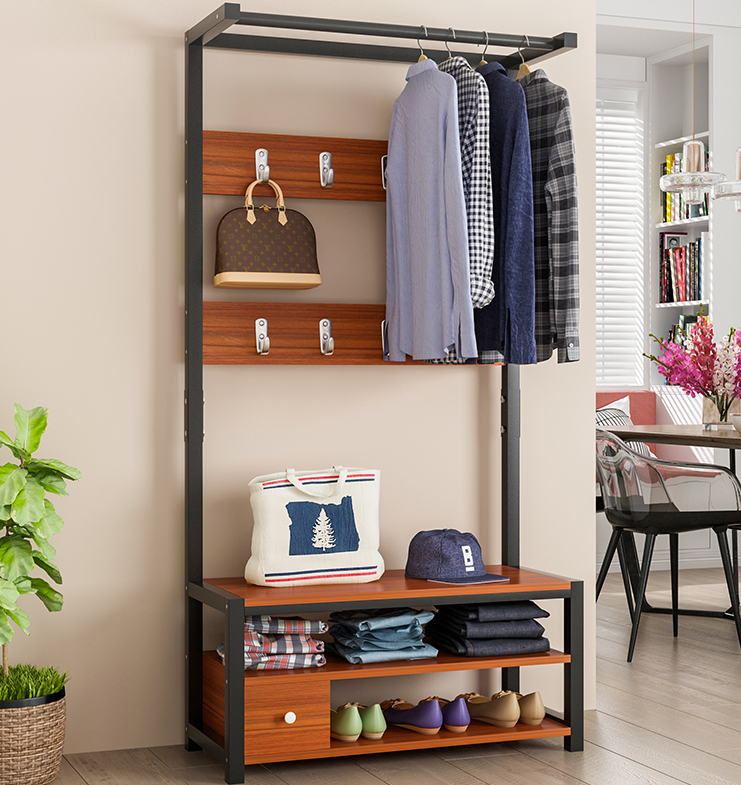 Entrance shoe rack Coat rack Shoe stool One-piece multi-function storage rack Foyer hanger Household storage shoe cabinet